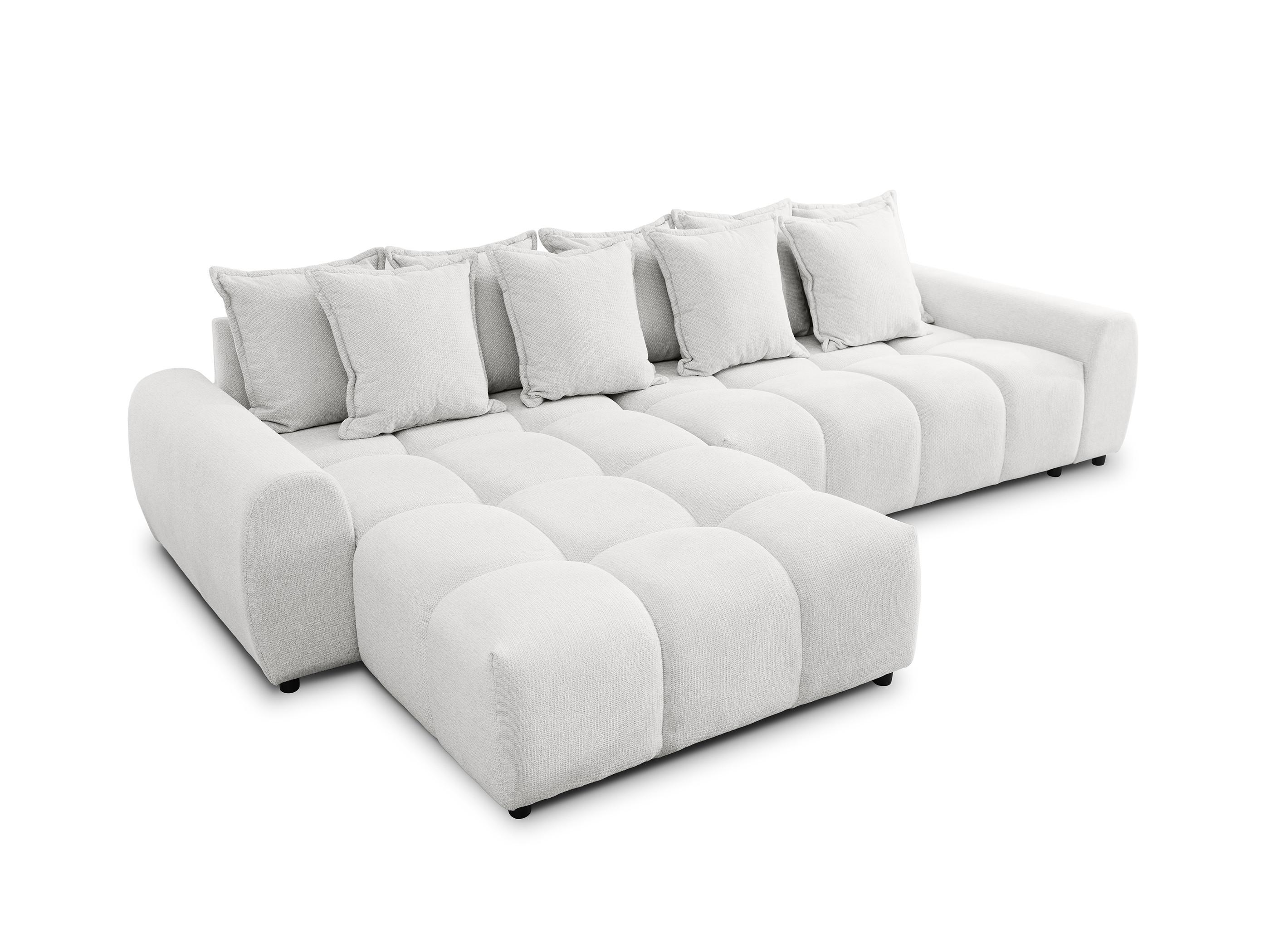 ECKSOFA Bubble mit losen Rückenkissen und Sitzfläche in Bubble-Optik aus weichem Creme Strukturstoff mit schöner Sitzkomfort - Ottomane links - Creme/Schwarz, Holz/Kunststoff (180/306cm) - S-Style Möbel