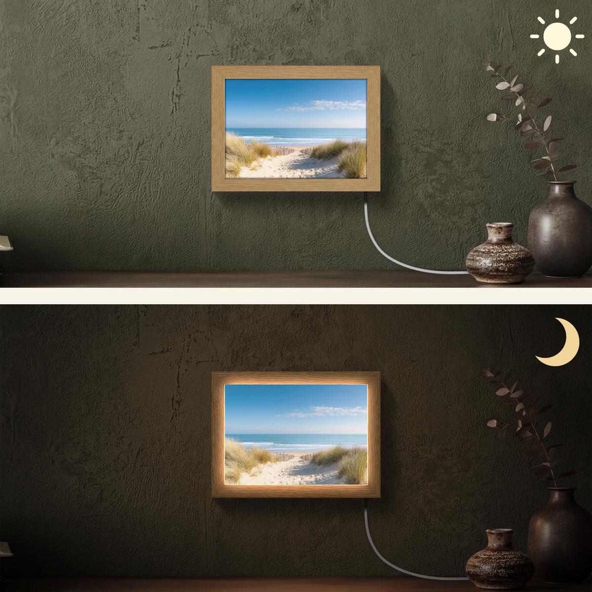 WANDLEUCHTE Strand - Meer - Düne - Sand - Sommer 20x15 cm - Sandfarben, Holzwerkstoff (20/15/8cm) - OnlyWow