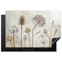 HERDABDECKPLATTE Blumen - Aquarell - Stilleben - Braun - Vintage Induktionsmatte 77x51 cm - Sandfarben, Kunststoff (77/51/0.2cm) - MuchoWow