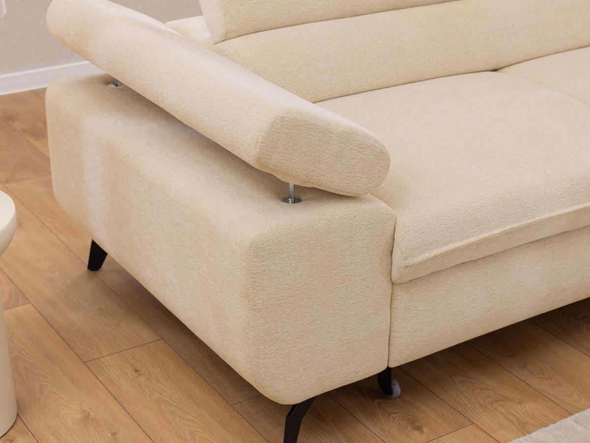 ECKSOFA mit Schlaffunktion und Bettkasten Bonnie aus Creme Chenille-Stoff mit verstellbaren Kopfstützen und Armlehne - Ottomane rechts - Creme/Schwarz, Holz/Textil (275/210cm) - S-Style