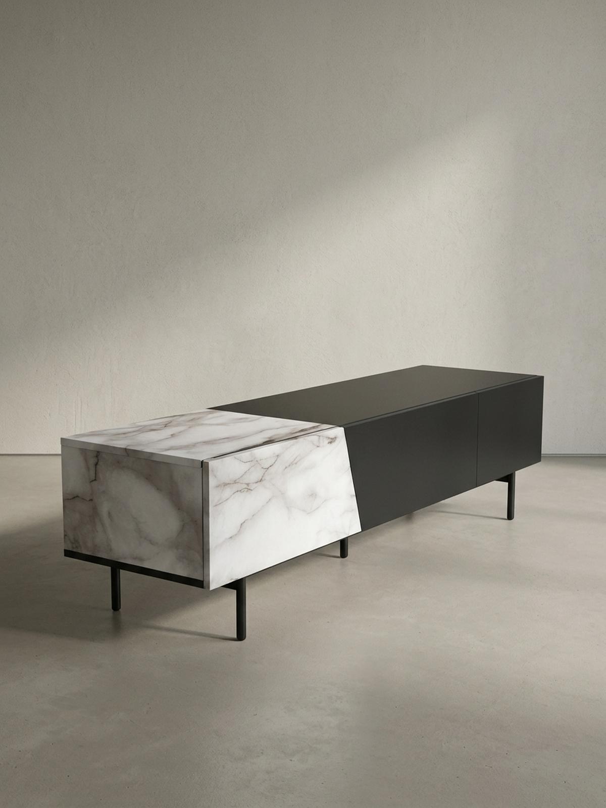 TV-LOWBOARD mit Eiche-Dekor, Türen und Schublade, modern, Weiß-Schwarz 150x40x40 cm - Schwarz/Weiß, Holzwerkstoff/Metall (150/40/40cm) - KADIMA DESIGN