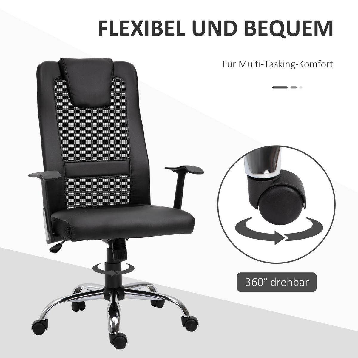 BÜROSTUHL, Drehstuhl, schwarz - Schwarz, Leder (73/118/66cm) - Vinsetto