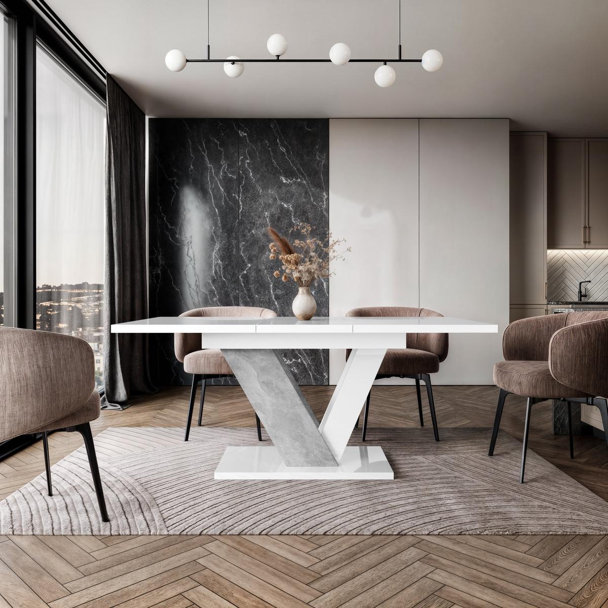 ESSTISCH ZAFIR Ausziehbar 120 - 160 / 80 x 76 cm - Weiß Hochglanz/Weiß, Holz (120/80/76cm) - MASSENO