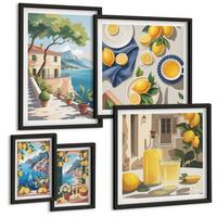 BILDER SET 5er Set - 50x50 cm & 20x30 cm & 40x60 cm Schwarzer Rahmen - Olivenblüten in Vasen Natur - Schwarz, Kunststoff (40/60cm) - TULUP