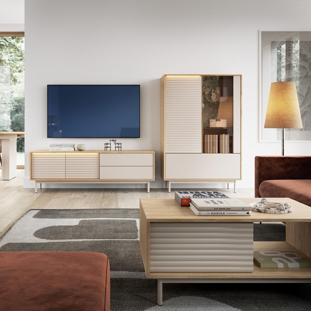 KOMMODE Terra mit 2 Türen und 3 Schubladen, Kaschmir/geölte Eiche - Kaschmir, Holzwerkstoff/Metall (140/77/40cm) - Beautysofa