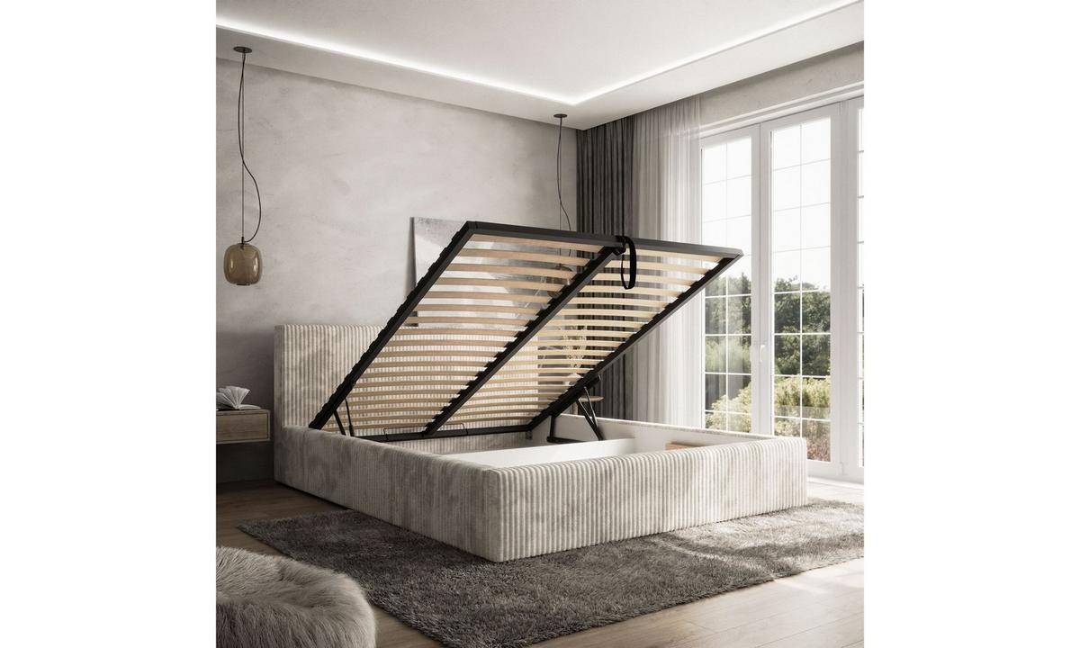 POLSTERBETT TILIA 180x200 cm Tilia 03, 34 Holzlatten, Kopfteil 95 cm - Creme, Textil (180/200cm) - Lookway