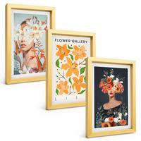 BILDER SET 3er Set - 20x30 cm Goldrahmen - Blumenporträts mit Blumensträußen - Goldfarben, Kunststoff (20/30cm) - TULUP