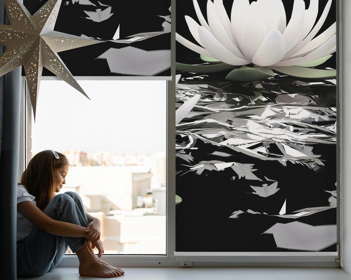 INNENROLLO - Fensterrollo - Rollo - 70x140 cm - Seerosen - Schwarz, Kunststoff (70/140/0.5cm) - TULUP