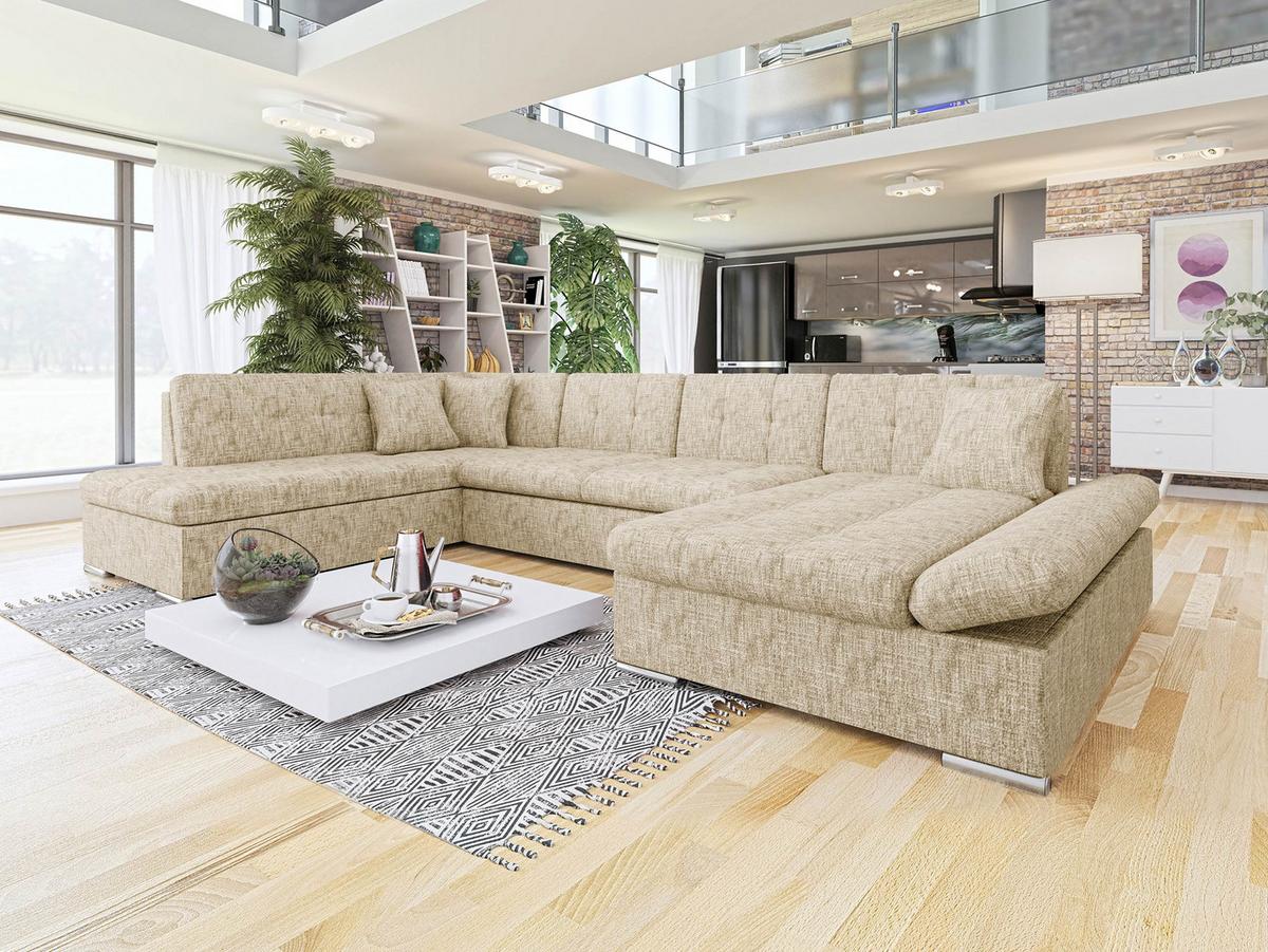 ECKSOFA Bergen Premium, Seite: Rechts - Hellbraun/Silberfarben, Holz/Textil (345/76/205cm) - MIRJAN24