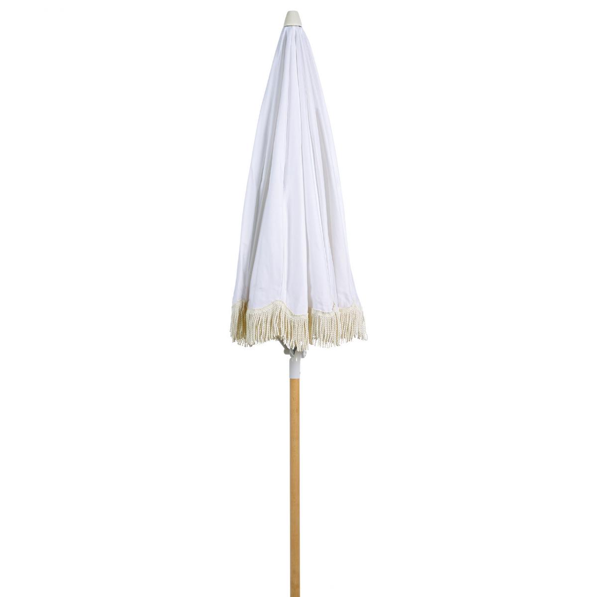 SONNENSCHIRM weiß mit Volant 150 cm Mondello - Hellbraun/Weiß, Textil (150/150cm) - Beliani
