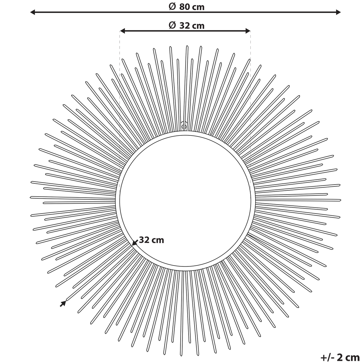 WANDSPIEGEL silber Sonnenoptik 80 cm Cilly - Silberfarben, Metall (80/80/3cm) - Beliani