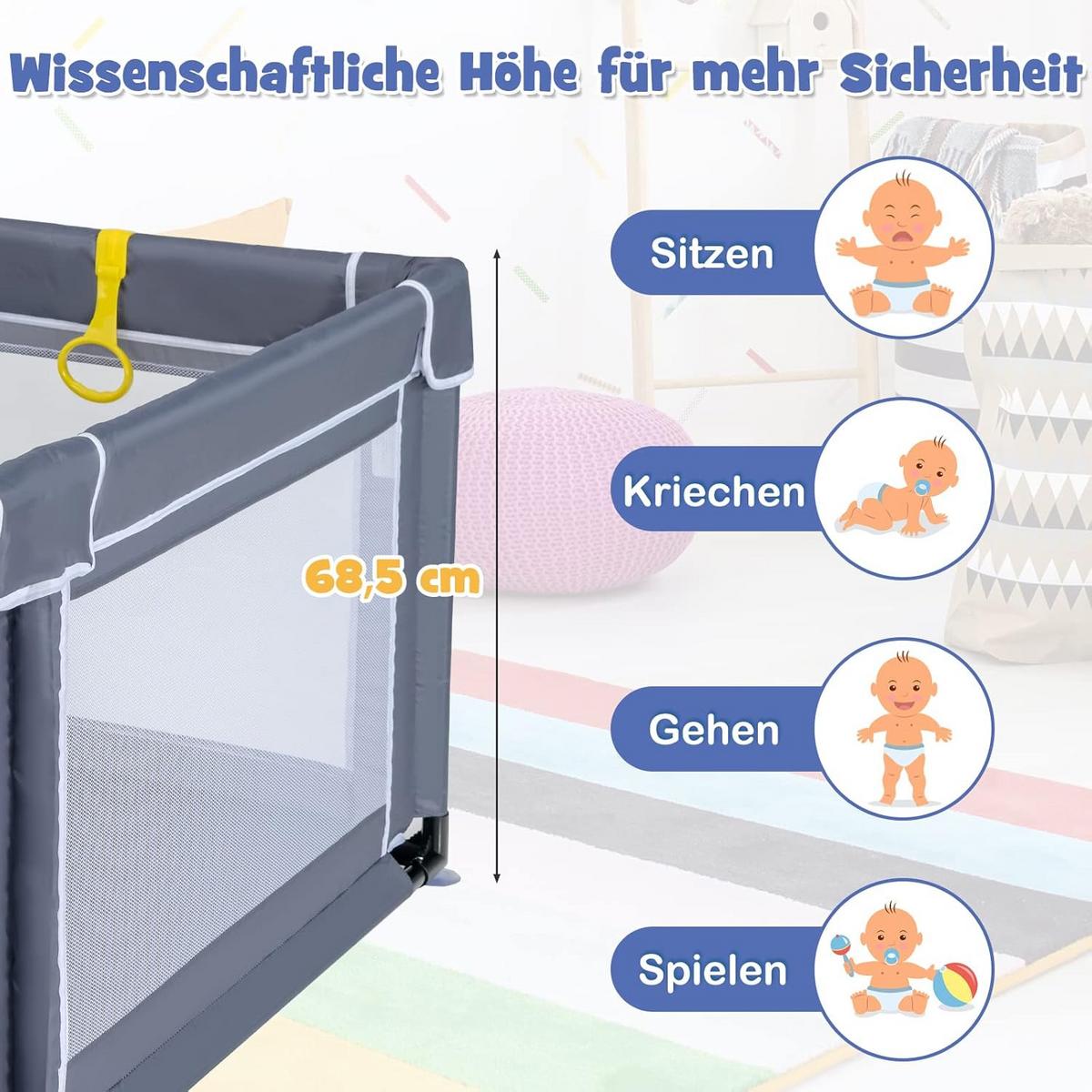 LAUFSTALL 68cm Grau - Grau, Kunststoff (206/186cm) - COSTWAY