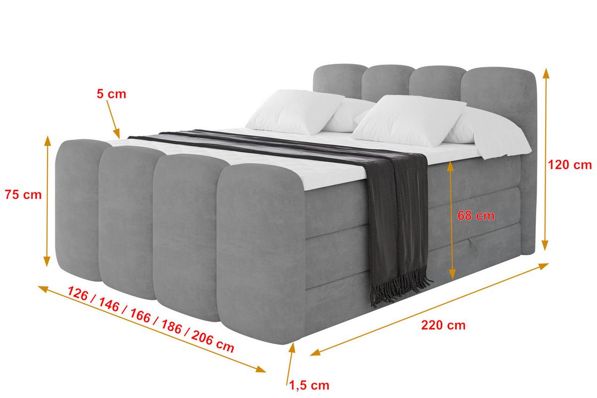 BOXBETT mit Matratze H3|H4 und Lattenrost - NINA-Z KING - 200x200 cm Monolith - Hellgrau - Hellgrau, Holzwerkstoff (200/200cm) - ALTDECOR