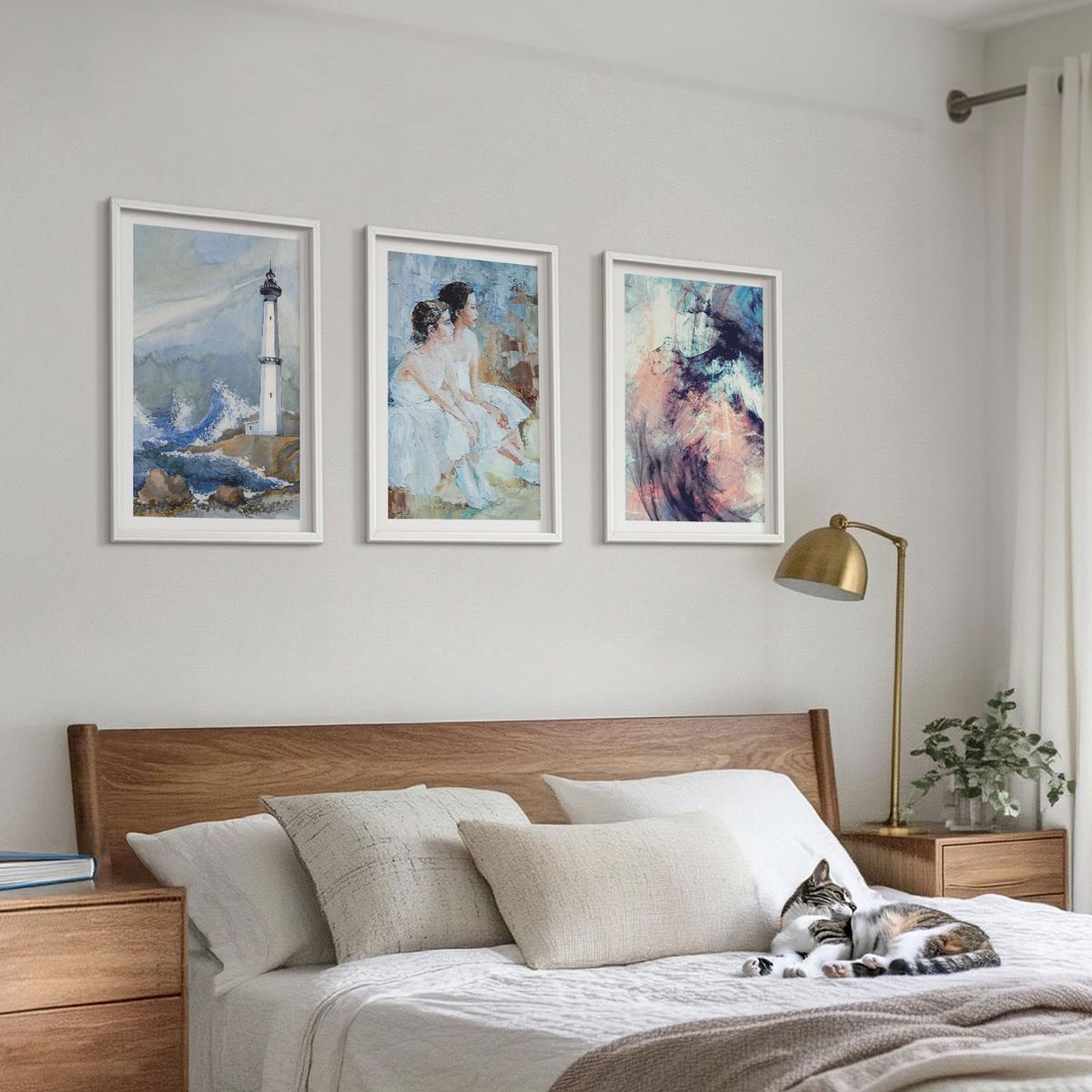 BILDER SET 3er Set - 40x60 cm Weißer Rahmen - Leuchtturm-Abstrakte Tänzerin - Weiß, Kunststoff (40/60cm) - TULUP