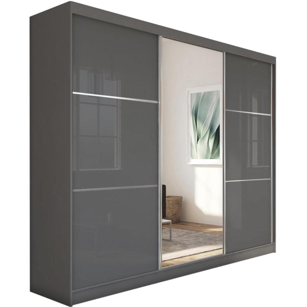 SCHWEBETÜRENSCHRANK Viva II 240/216/61 graphit mit Spiegel und Schubladen - Graphitfarben, Holzwerkstoff (240/216/61cm) - Beautysofa