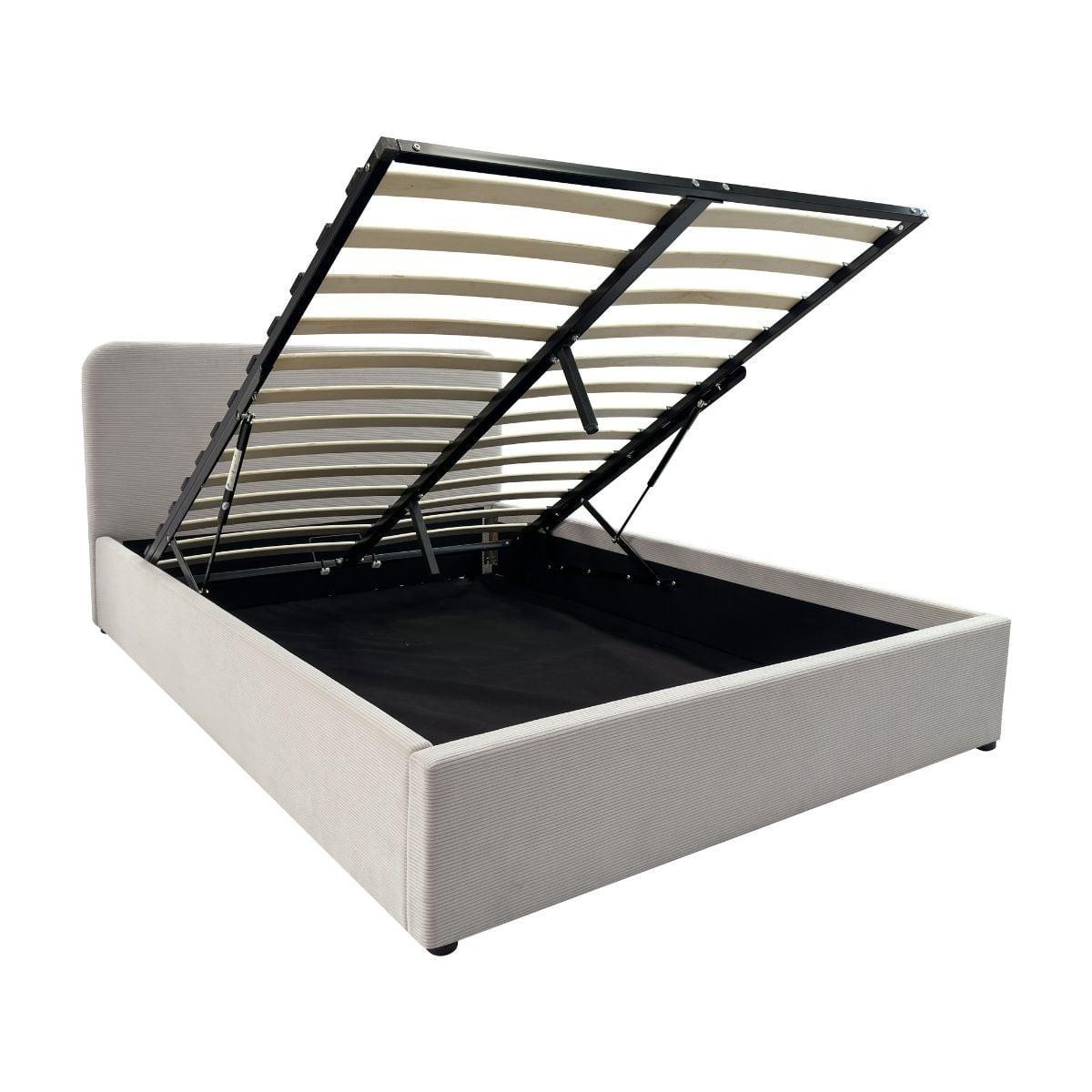 BETTKASTEN 140x190 mit kopfteil bezogen mit beigem livy 205/150/88 cm - Beige, Holz (190/140cm) - Calicosy