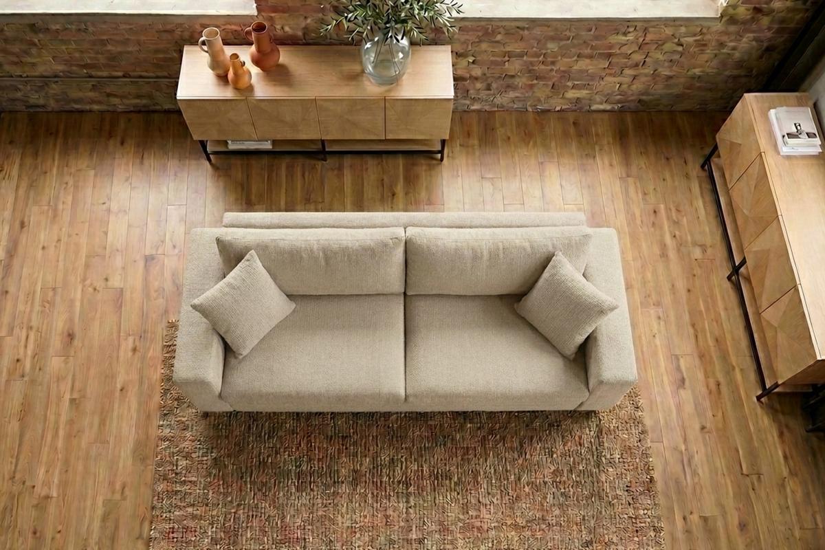 SOFA AMINA Cremeweiß Flachgewebe - Creme/Schwarz, Buchenholz/Textil (228/82/101cm) - KAWOLA