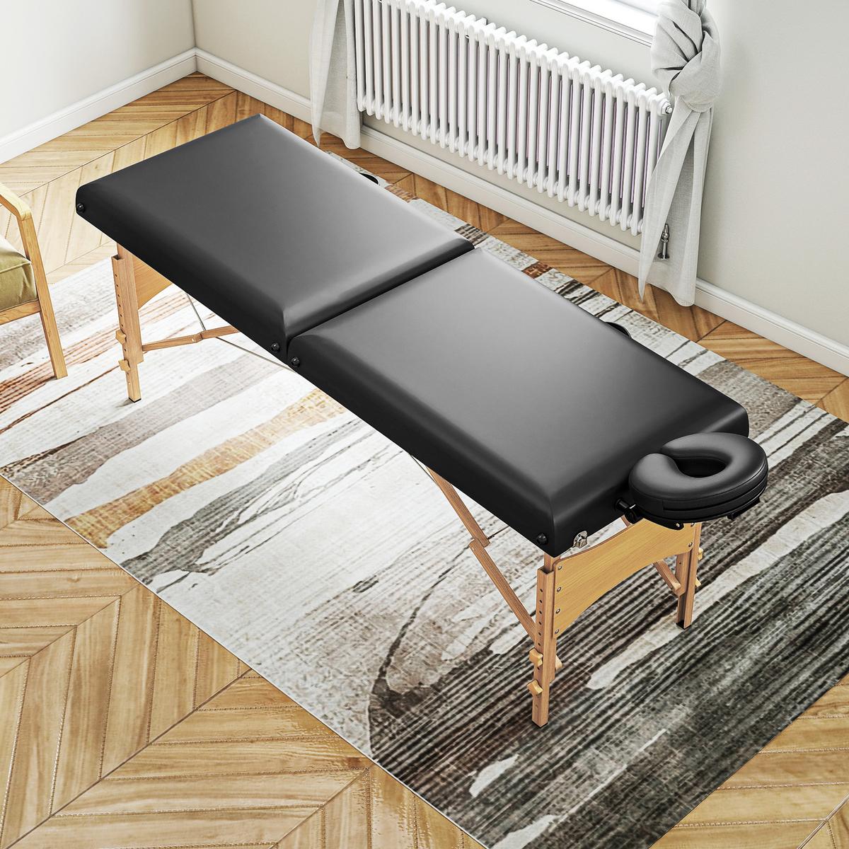 MASSAGELIEGE Kunstleder Holz Schwarz - Schwarz, Kunststoff (70/86/215cm) - HOMCOM