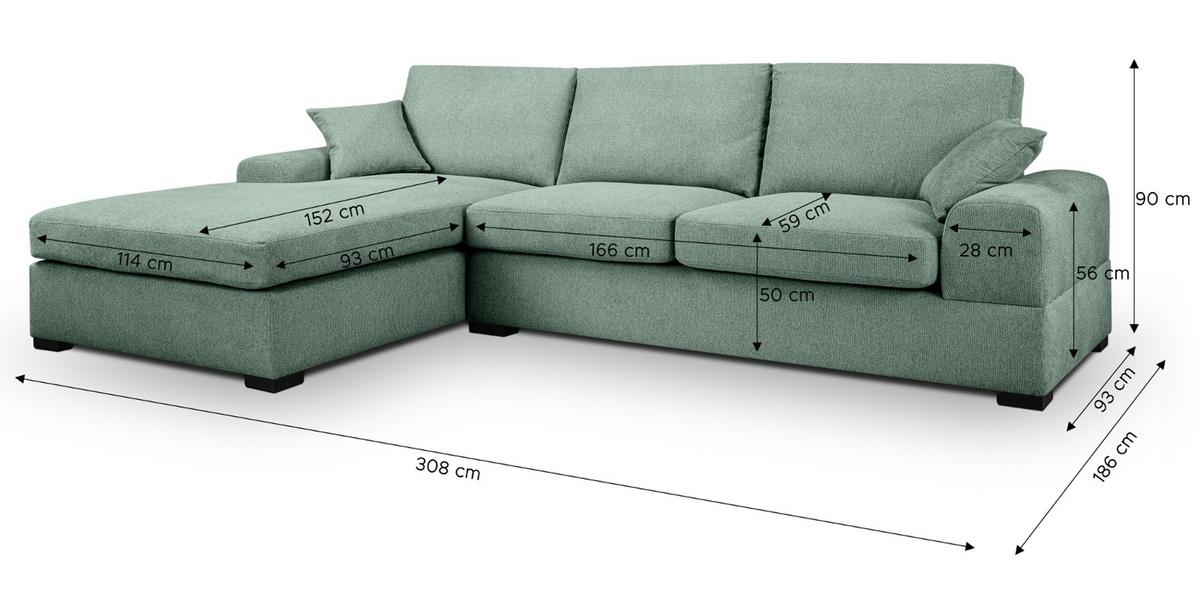 SOFA petrol Strukturstoff 308 cm, Ecksofa 5-Sitzer, L-Sofa Ottomane links - Petrol/Schwarz, Holz/Textil (308/186cm) - Inn.Furn