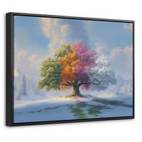 LEINWAND Bilder mit Rahmen - Baum - Jahreszeiten - Winter - Landschaft - 40x30 - Multicolor, Textil (40/30cm) - MuchoWow