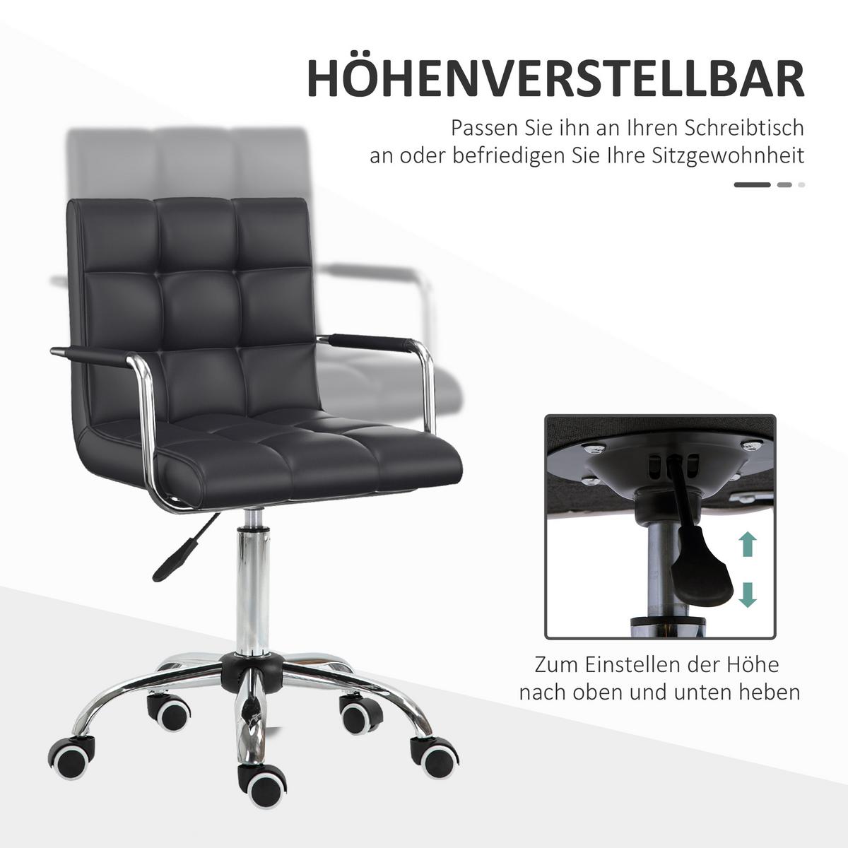 BÜROSTUHL Drehstuhl Rollhocker Drehhocker Arbeitshocker Stuhl Sessel Schwarz - Schwarz, Kunststoff (54/99/52.5cm) - HOMCOM