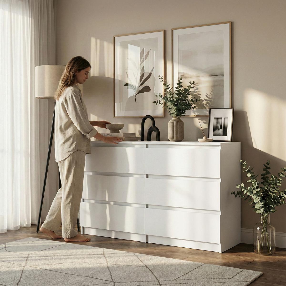KOMMODE Lemon mit 6 Schubladen, 120 cm, Weiß matt - Weiß, Holzwerkstoff (120/78/39cm) - Beautysofa