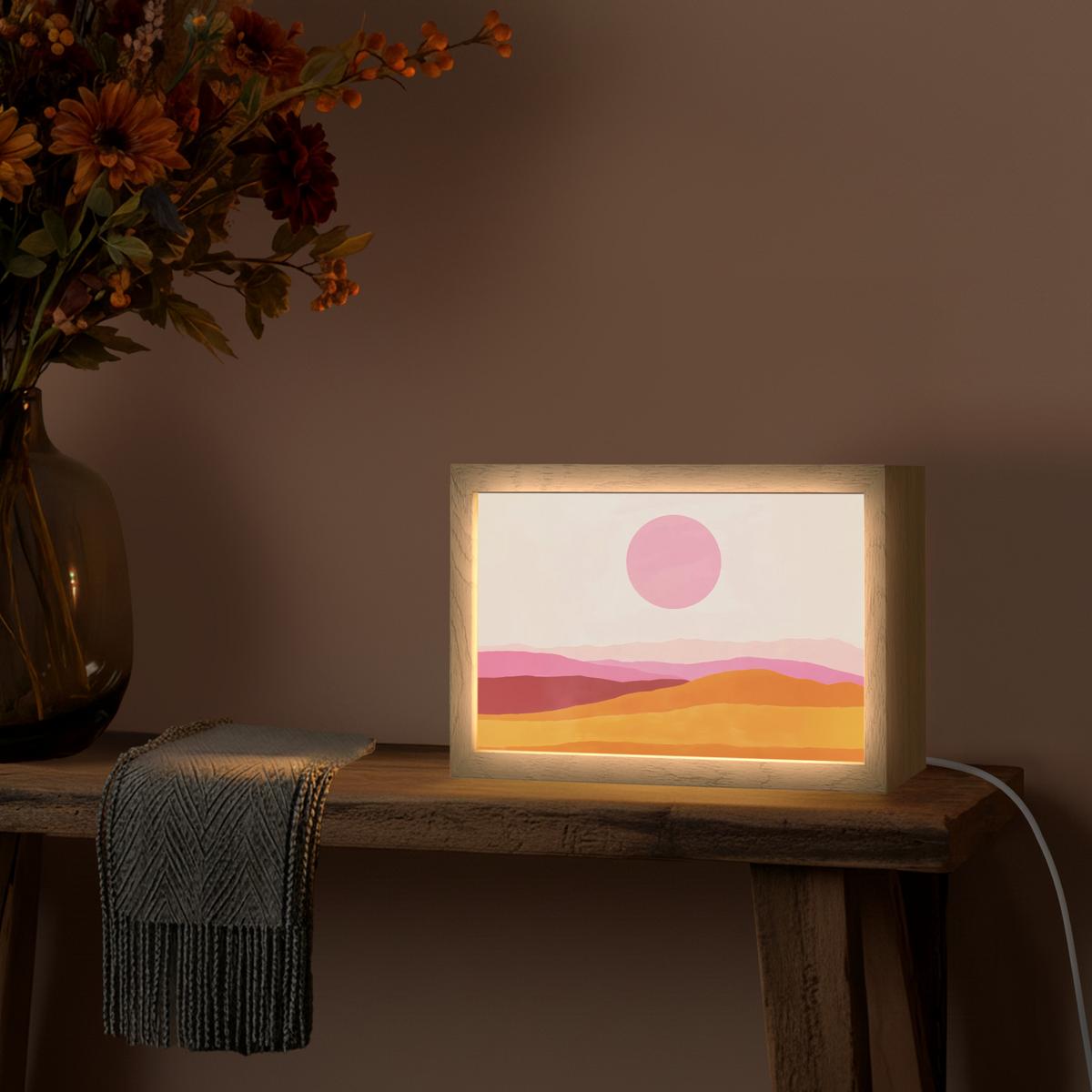 TISCHLEUCHTE Hügel - Orange - Sonne - Abstrakt 30x20 cm - Chromfarben, Holzwerkstoff (8/30/20cm) - OnlyWow