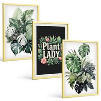 BILDER SET 3er Set - 40x60 cm Goldrahmen - Tropische Pflanzen, Pflanzenliebhaberin - Goldfarben, Kunststoff (40/60cm) - TULUP
