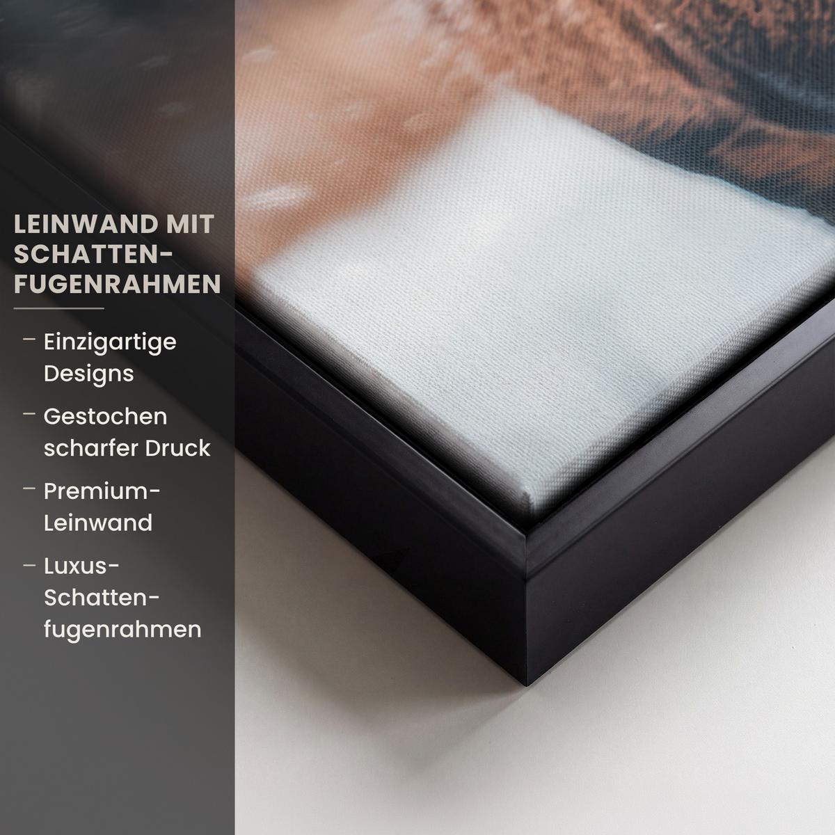 LEINWAND Bilder mit Rahmen - Hirsche - Tiere - Landschaft - Winter - Schnee - 40x60 - Kastanienfarben, Textil (40/60cm) - MuchoWow