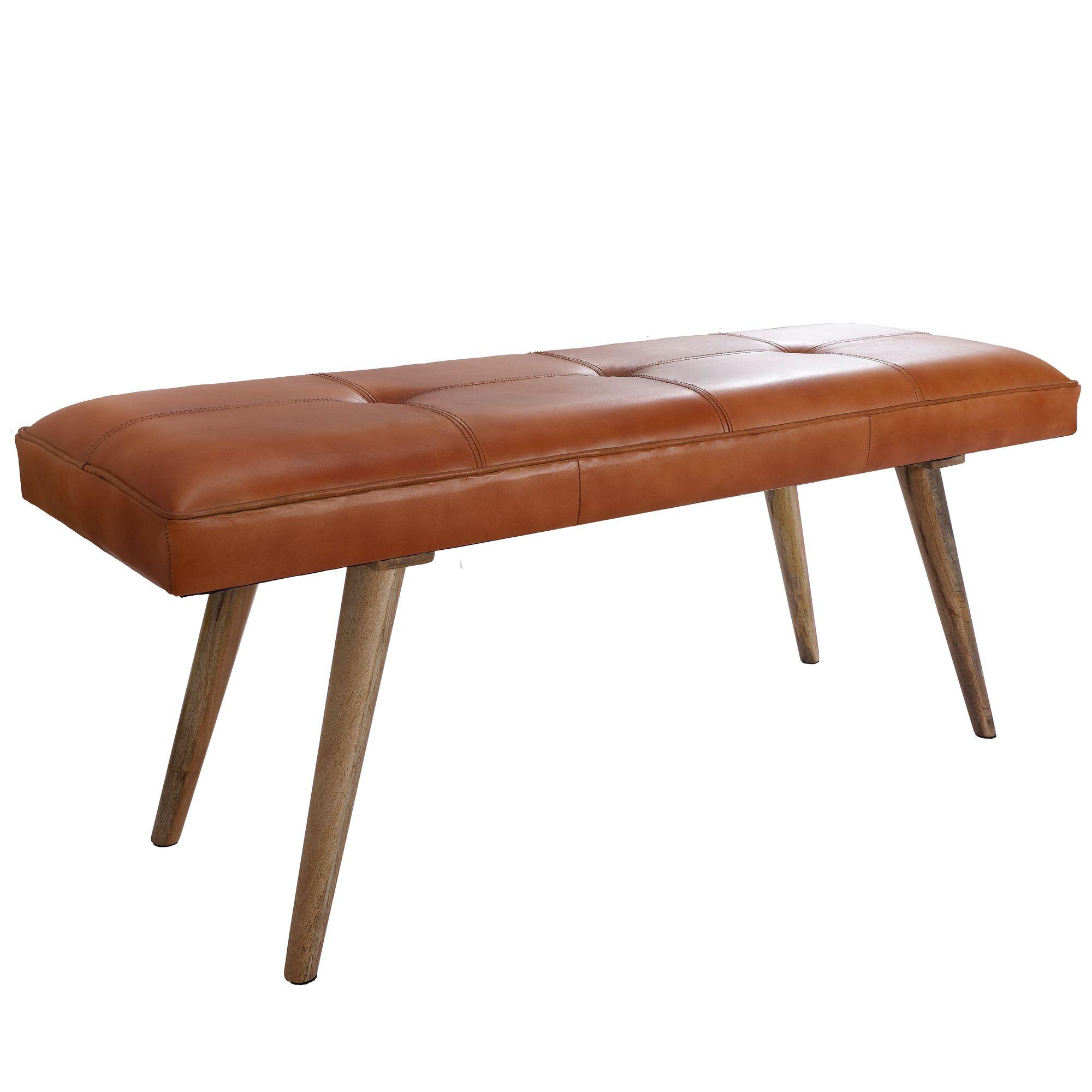 SITZBANK – Ziegenleder/Massivholz, 117x51x38 cm, Braun, ohne Lehne - Braun, Leder/Holz (117/51/38cm) - KADIMA DESIGN