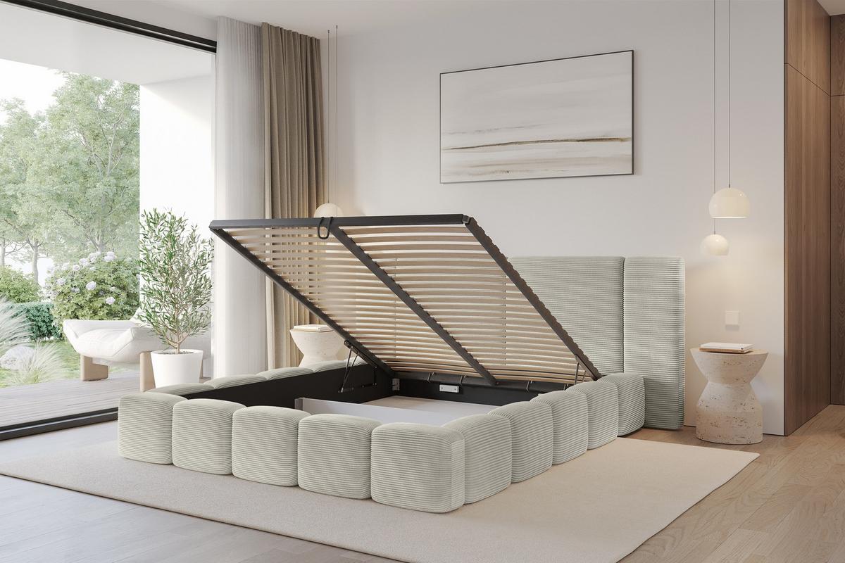 POLSTERBETT mit Bettkasten und Lattenrost, Bett mit Matratze H3/H4 - NILO 200x200 Creme - Cappuccino, Holzwerkstoff/Textil (200/200cm) - ALTDECOR