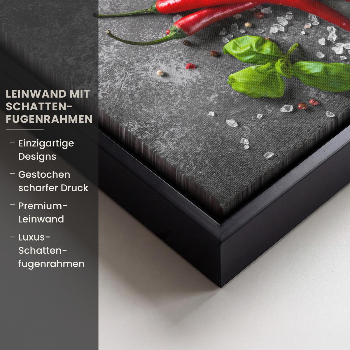 LEINWAND Bilder mit Rahmen - Pfeffer - Kräuter - Gewürze - Beton - 20x20 - Dunkelgrau, Textil (20/20cm) - MuchoWow