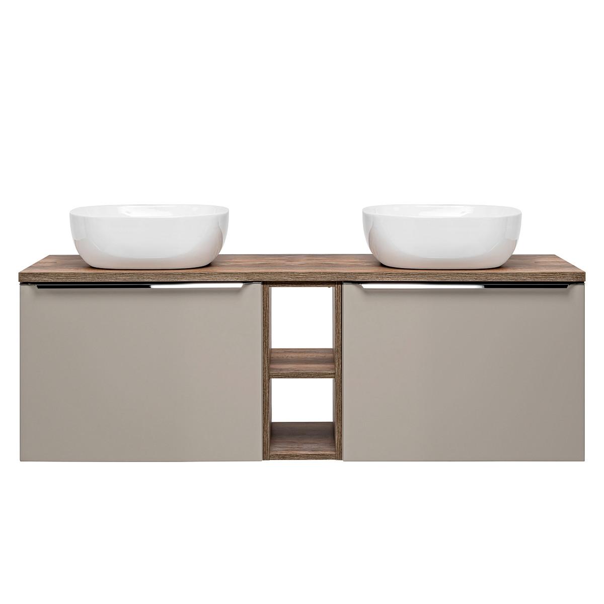 DOPPELWASCHTISCH 140cm Éros Taupe - Taupe, Holzwerkstoff (140/48/46cm) - Petits-meubles