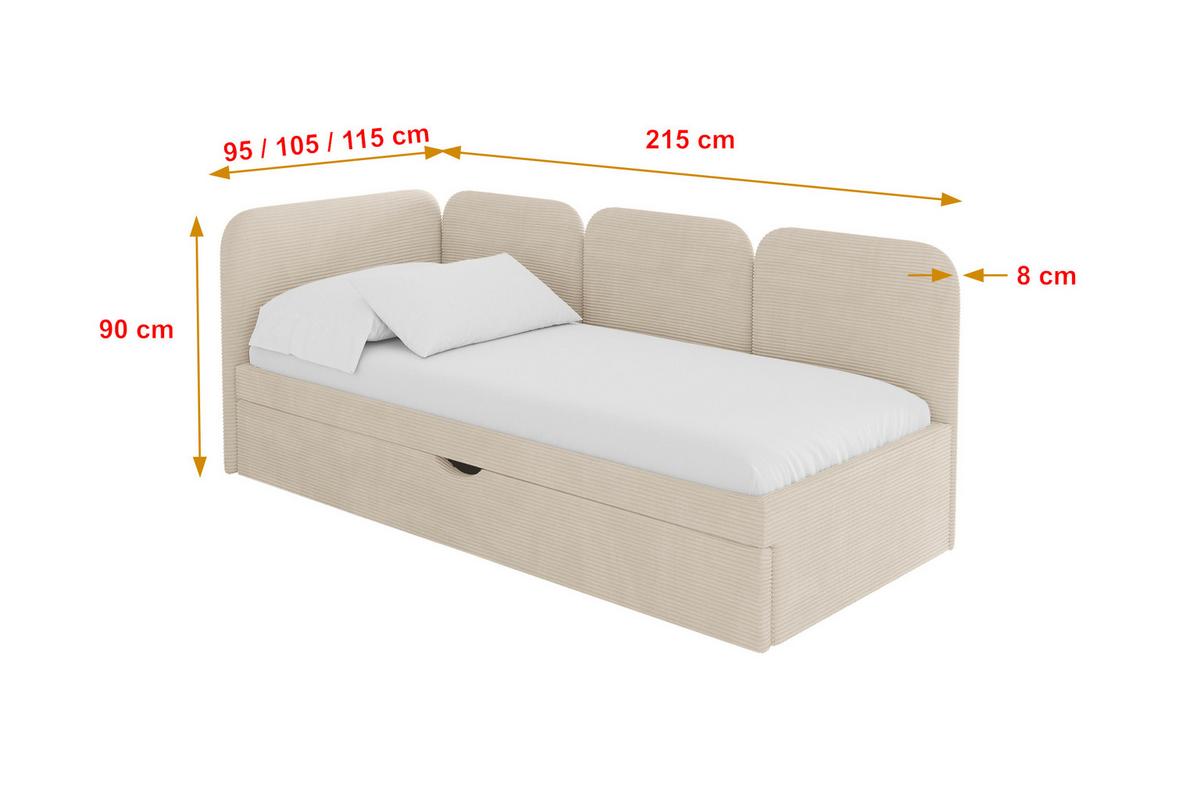 EINZELLBETT Jugendbett mit Bettkasten, Rechts - ALVY 100x200 Beige - Kaschmir, Holzwerkstoff/Textil (100/200cm) - ALTDECOR