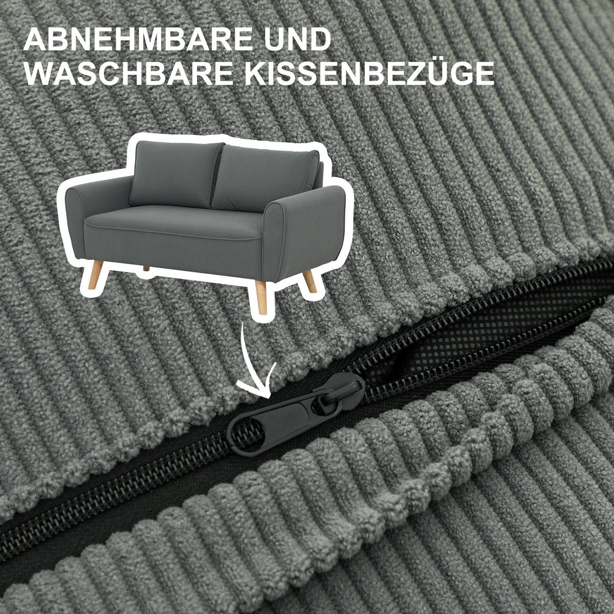 ZWEISITZER Sofa mit 2 Kissen Polstersofa mit 54cm extra tiefen Sitzen Dunkelgrau - Dunkelgrau/Eukalyptusholzfarben, Holz/Textil (75/78/145cm) - HOMCOM