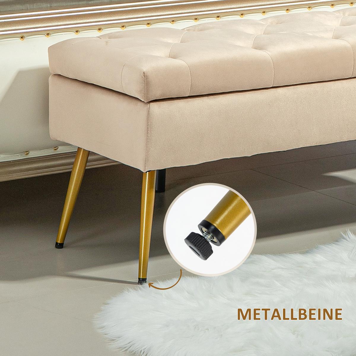 TRUHENBANK mit Samtoptik für Flur Metall Beige - Beige, Kunststoff (35/43/102cm) - HOMCOM