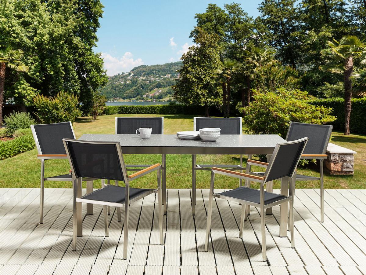 GARTENMÖBEL SET 6-Sitzer Keramik-Glas Textil schwarz Cosoleto/Grosseto - Silberfarben/Schwarz, Glas - Beliani