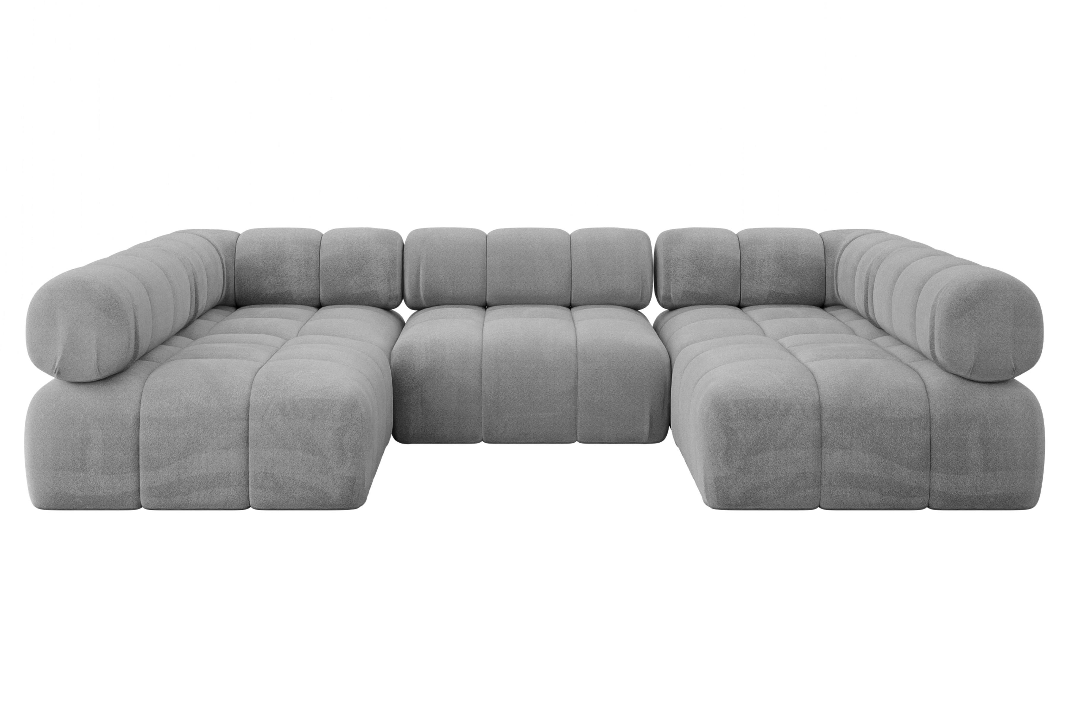 WOHNLANDSCHAFT modulares Sofa Garvo-U1 - 285x190x70 cm Hellgrau Velours - Hellgrau, Holzwerkstoff/Textil (285/70/190cm) - ALTDECOR