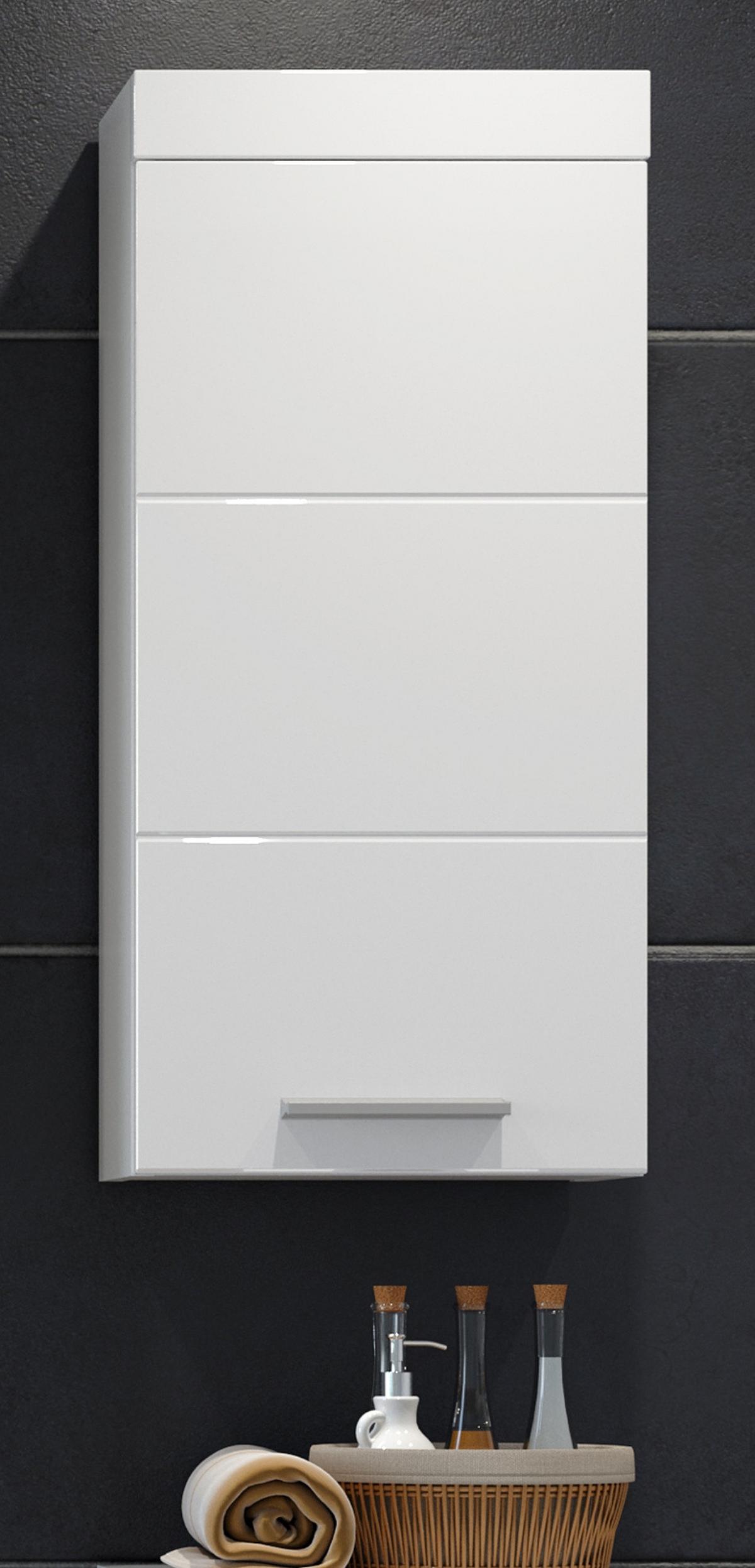 HÄNGESCHRANK weiß Hochglanz 35 x 75 cm, Badschrank hängend - Weiß Hochglanz/Silberfarben, Holzwerkstoff/Kunststoff (16/75/35cm) - Top.Furn