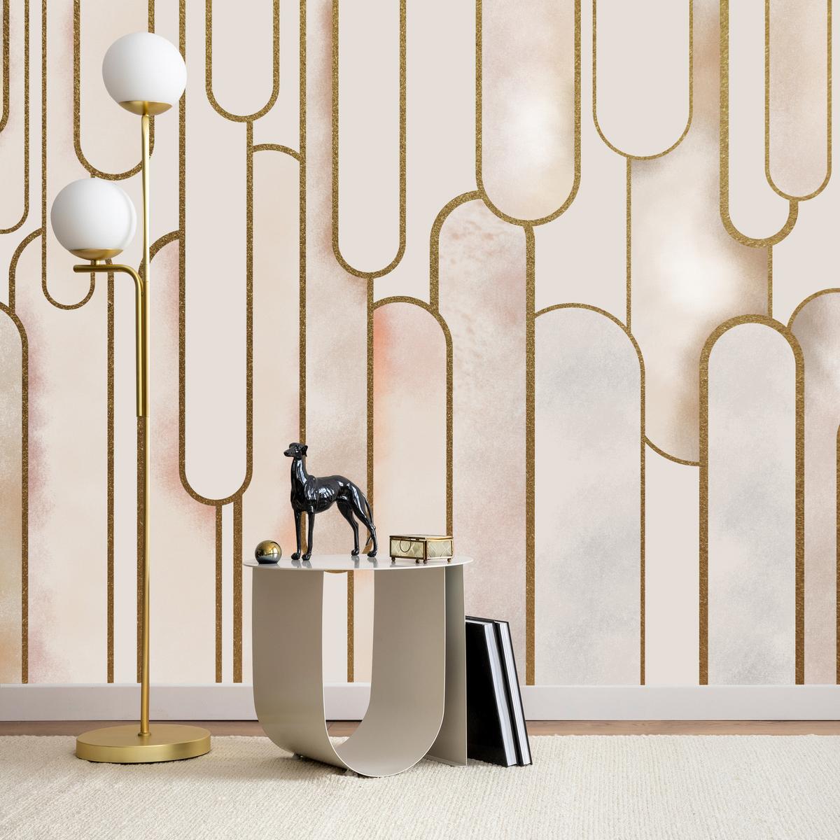 FOTOTAPETE für Wohnzimmer Abstraktion Art Deco 350x256 - Beige/Rosa, Papier (350/256cm) - Muralo