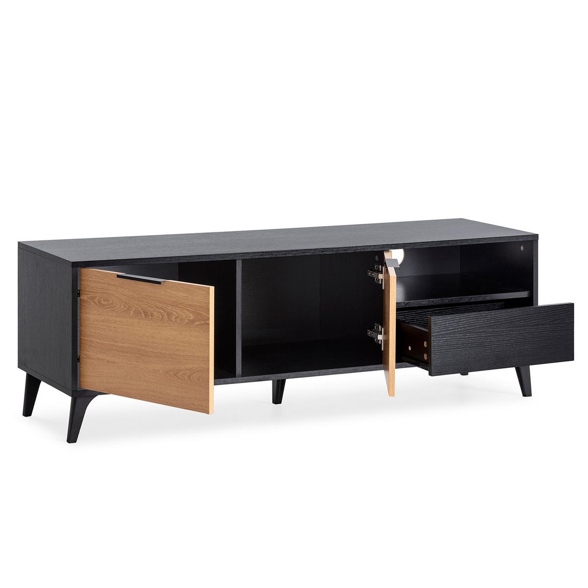 TV-ELEMENT Kalma 2 Türen 1 Schublade - Schwarz, Holzwerkstoff (136/45/40cm) - VS Venta-stock