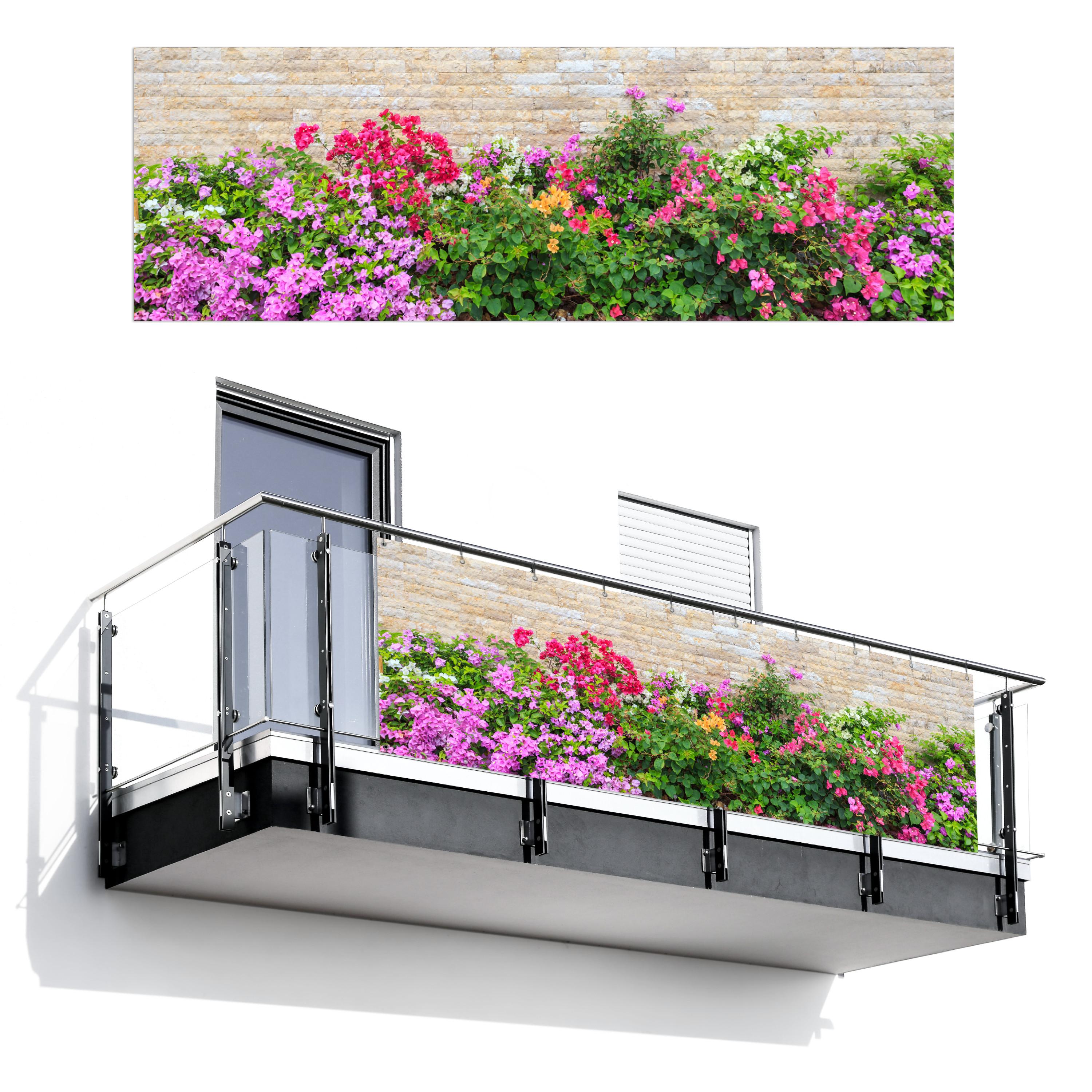 BALKON-SICHTSCHUTZ Blumen - Pflanzen - Blätter - Steine Windschutz 300x100 cm - Pink, Kunststoff (300/100cm) - MuchoWow