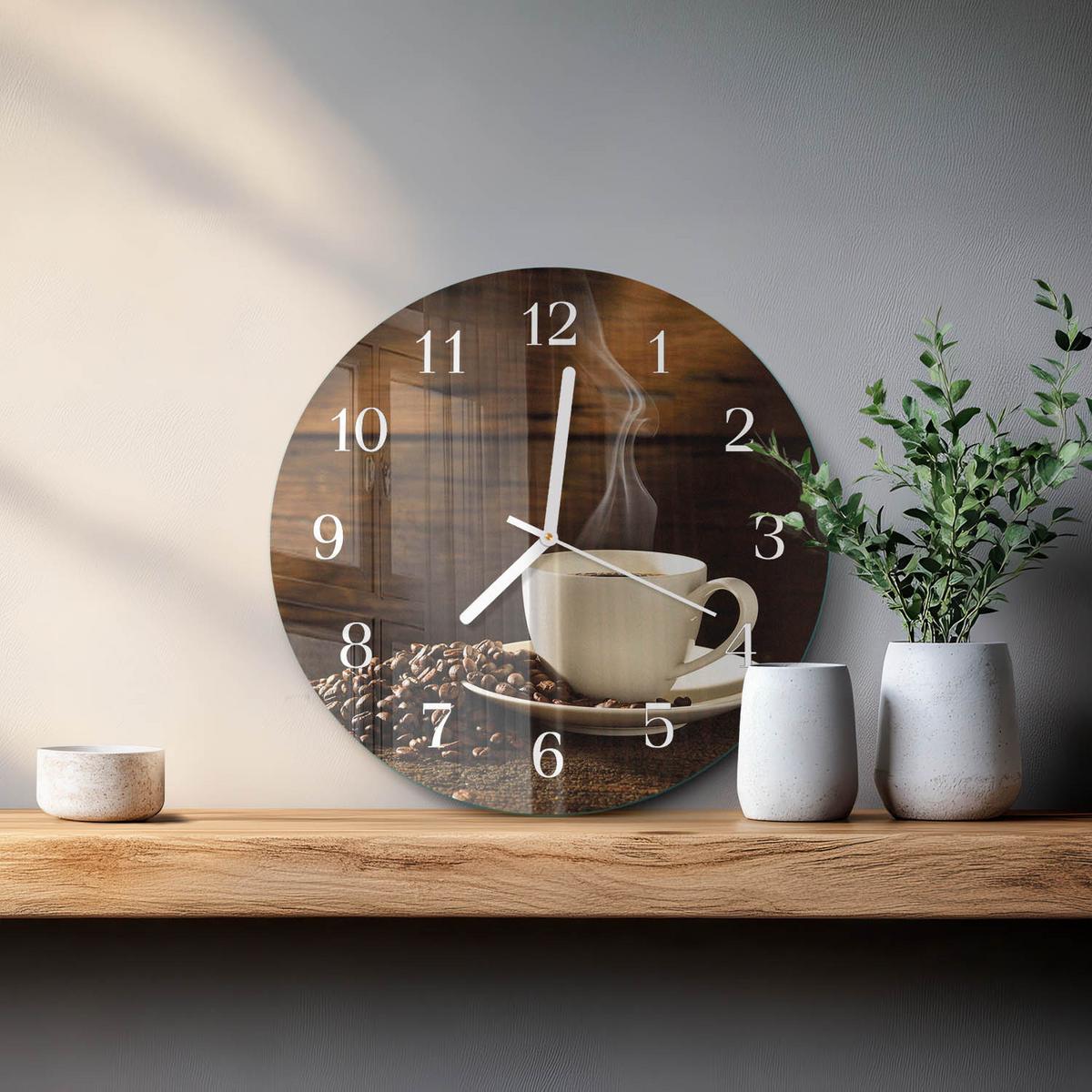 WANDUHR aus Glas Ø30 cm - Kaffee - Braun, Glas (30/30/0.4cm) - TULUP