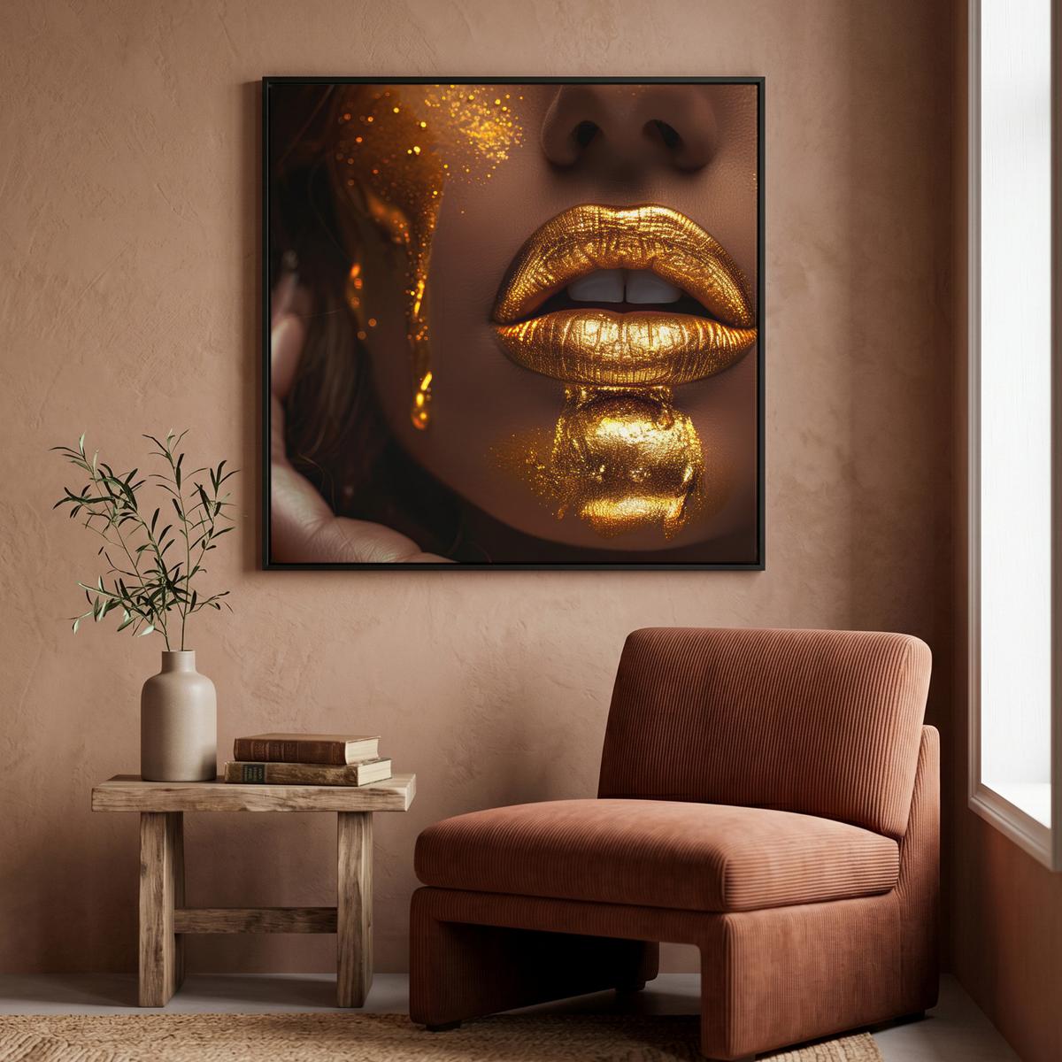 LEINWAND Bilder mit Rahmen - Frau - Gold - Luxus - Porträt - 90x90 - Goldfarben, Textil (90/90cm) - MuchoWow