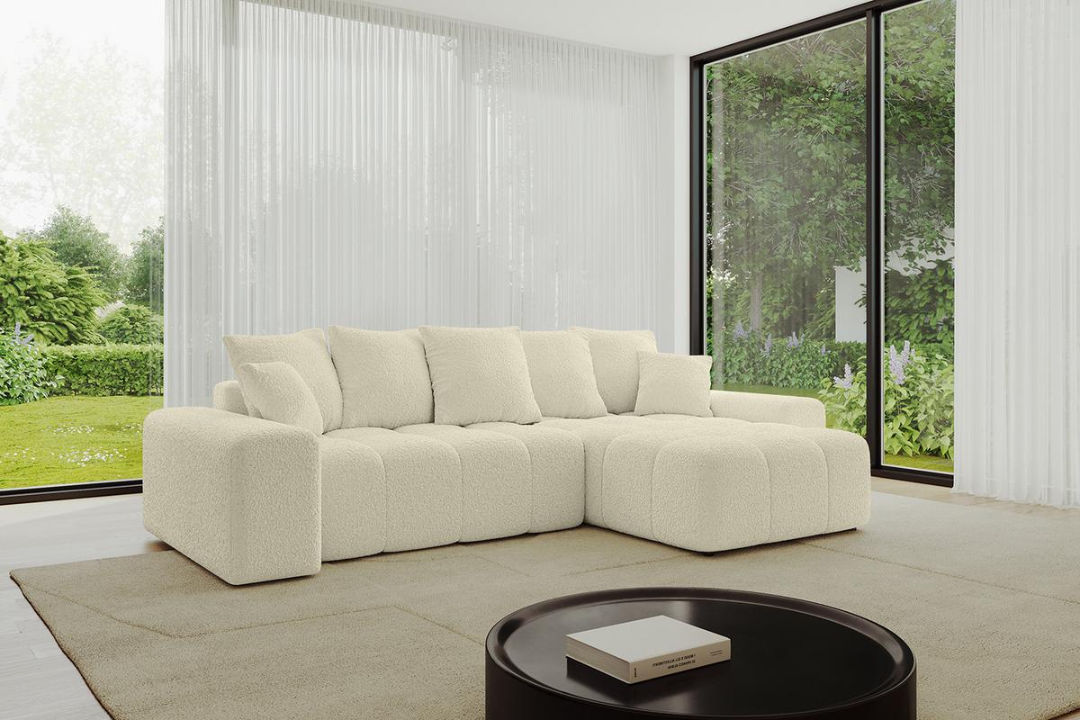 ECKSOFA Ottomane rechts ENIL-L 297x189x68 Beige Bouclé - Hellbraun/Creme, Holzwerkstoff/Kunststoff (189/297cm) - ALTDECOR