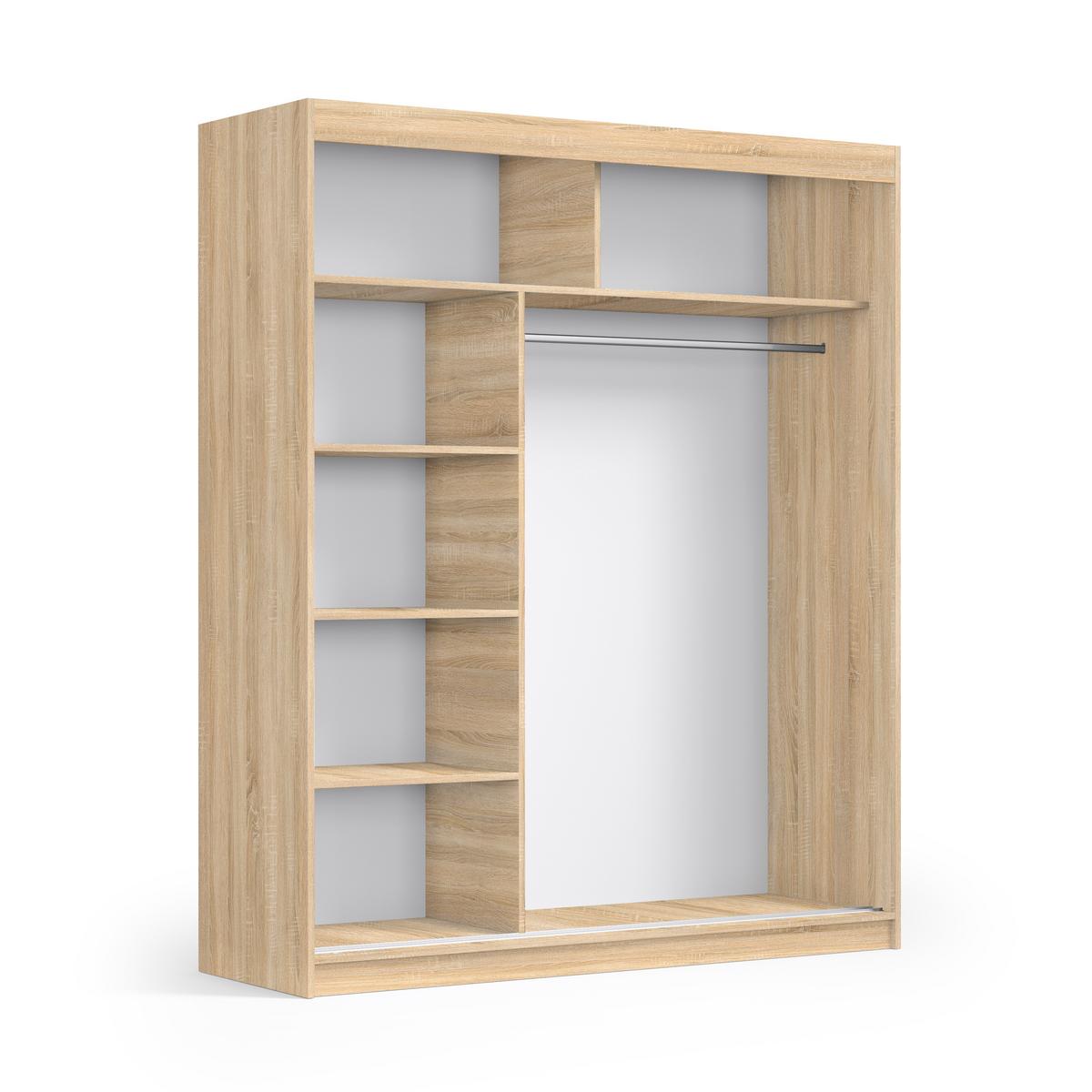 SCHWEBETÜRENSCHRANK VIVA 180/215,5/59cm 2-türig mit Spiegel Sonoma Eiche - Sonoma Eiche, Holzwerkstoff (180/215.5/59cm) - MASSENO