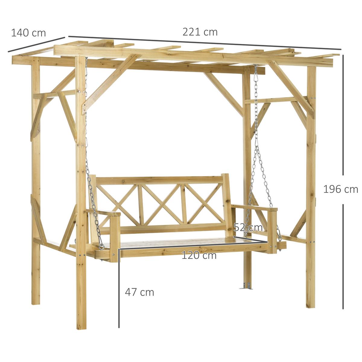 HOLLYWOODSCHAUKEL mit Pergola, Massivholz, Natur, 221 x 140 x 196 cm - Naturfarben, Holz (140/196/221cm) - Outsunny