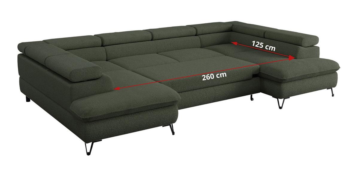 WOHNLANDSCHAFT PETER U Boucle Grün - Schwarz/Grün, Textil/Metall (346/76/208cm) - MKS