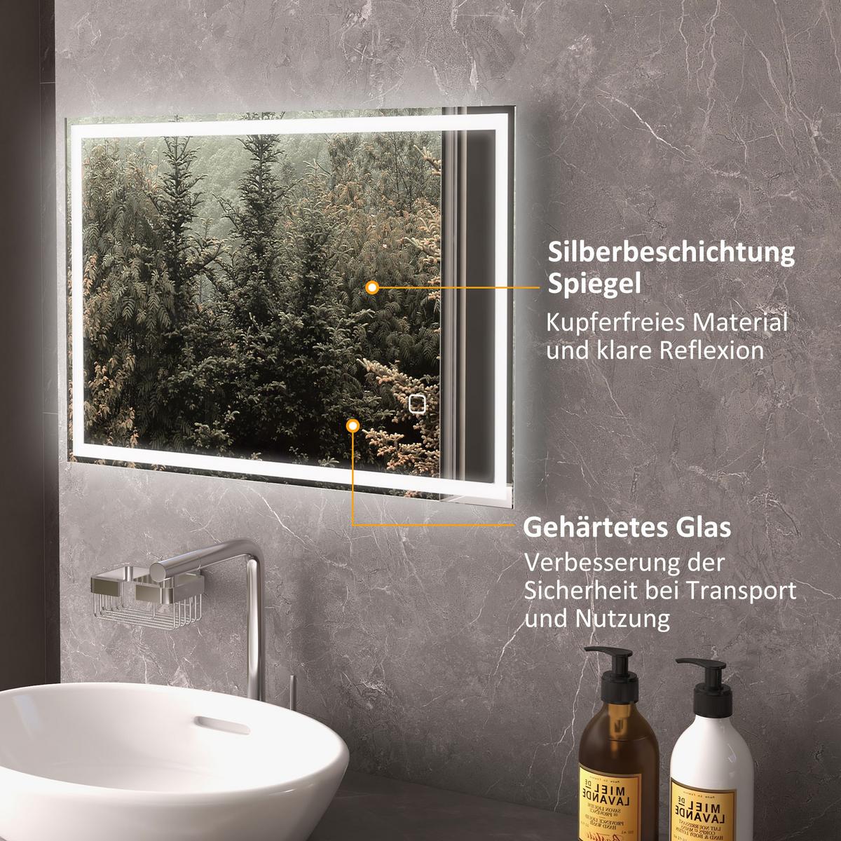 BADEZIMMERSPIEGEL Glas Silber - Silberfarben, Glas (50/4/70cm) - HOMCOM
