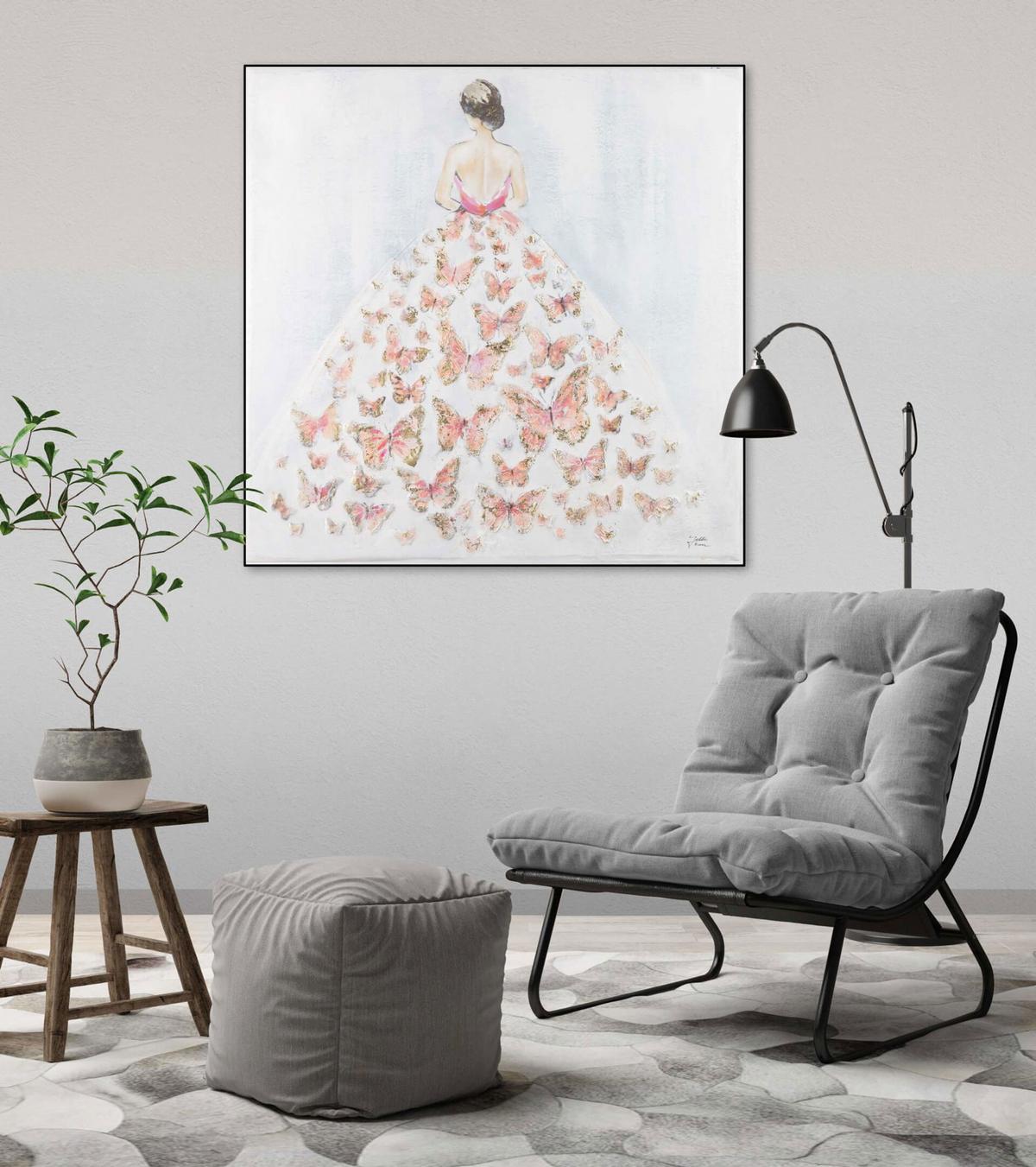 ACRYLBILD HANDGEMALT 80/80 cm - Pink/Grau, Holz/Textil (80/80cm) - KUNSTLOFT